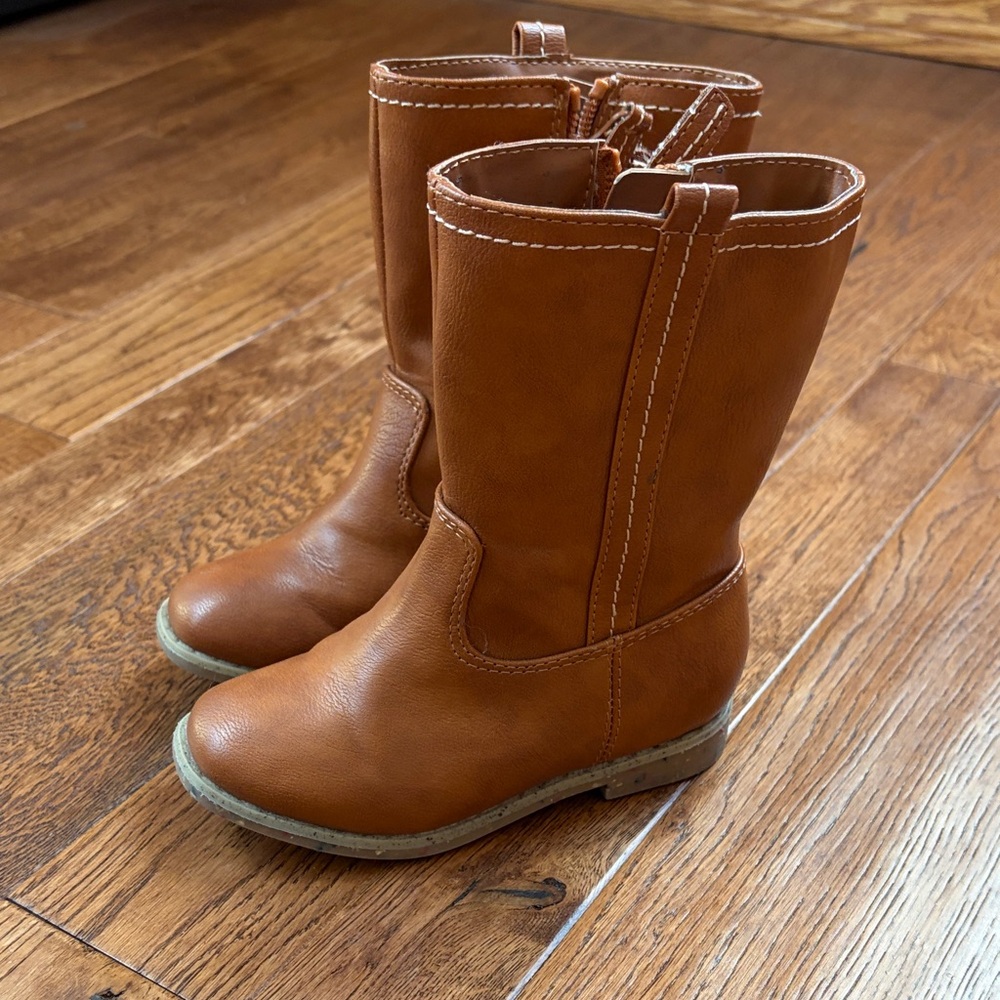 Toddler Girls Cat & Jack Brown Leather Mid-Calf Boots SIZE 8 Cognac Color